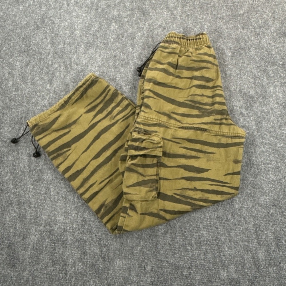 Forever 21 Tiger Stripe Cargo Pants Womens S Baggy Wide Leg Y2K Animal Print